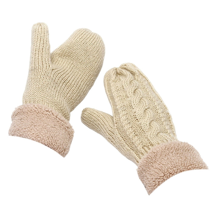 1 Pair Women Gloves Fleece Soft Thickened Comfortable Good-looking Windproof Multicolor Full Finger Knit Padded Gloves Image 1
