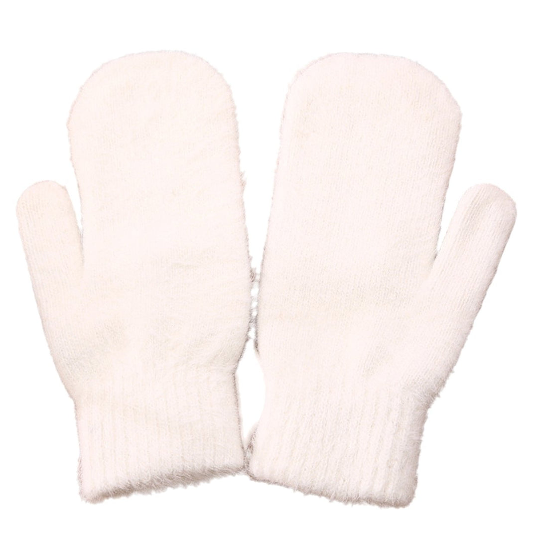 1 Pair Adults Mittens Thickened Stretchy Soft Fuzzy Cozy Cold Resistant Solid Color Windproof Winter Women Gloves for Image 1