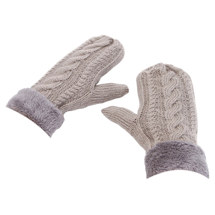 1 Pair Women Gloves Fleece Soft Thickened Comfortable Good-looking Windproof Multicolor Full Finger Knit Padded Gloves Image 4