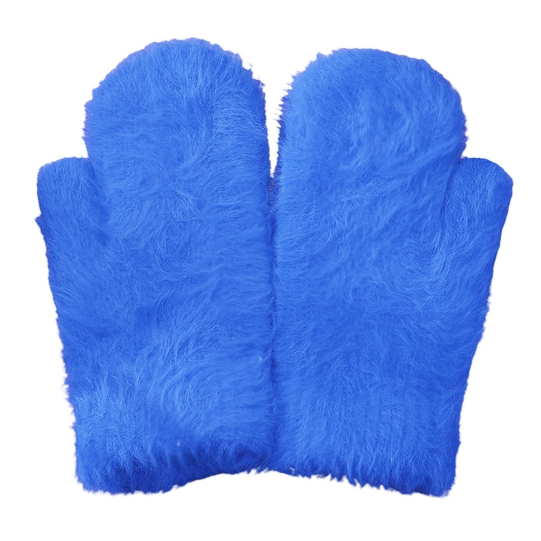 1 Pair Adults Mittens Thickened Stretchy Soft Fuzzy Cozy Cold Resistant Solid Color Windproof Winter Women Gloves for Image 1