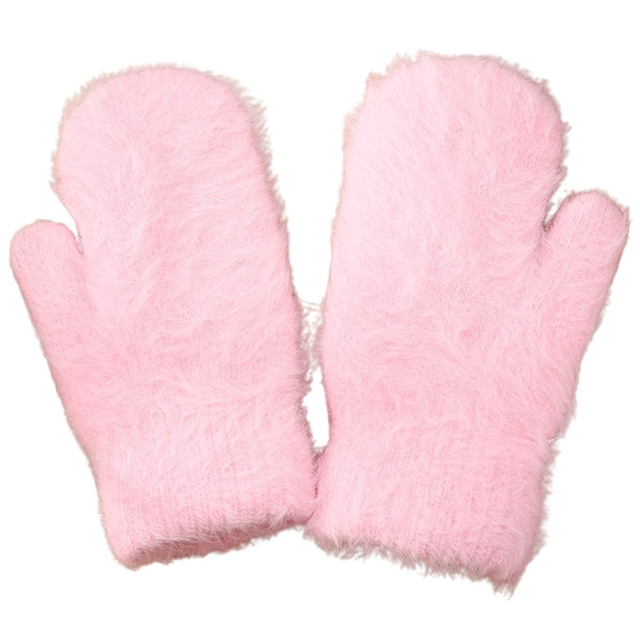 1 Pair Adults Mittens Thickened Stretchy Soft Fuzzy Cozy Cold Resistant Solid Color Windproof Winter Women Gloves for Image 1