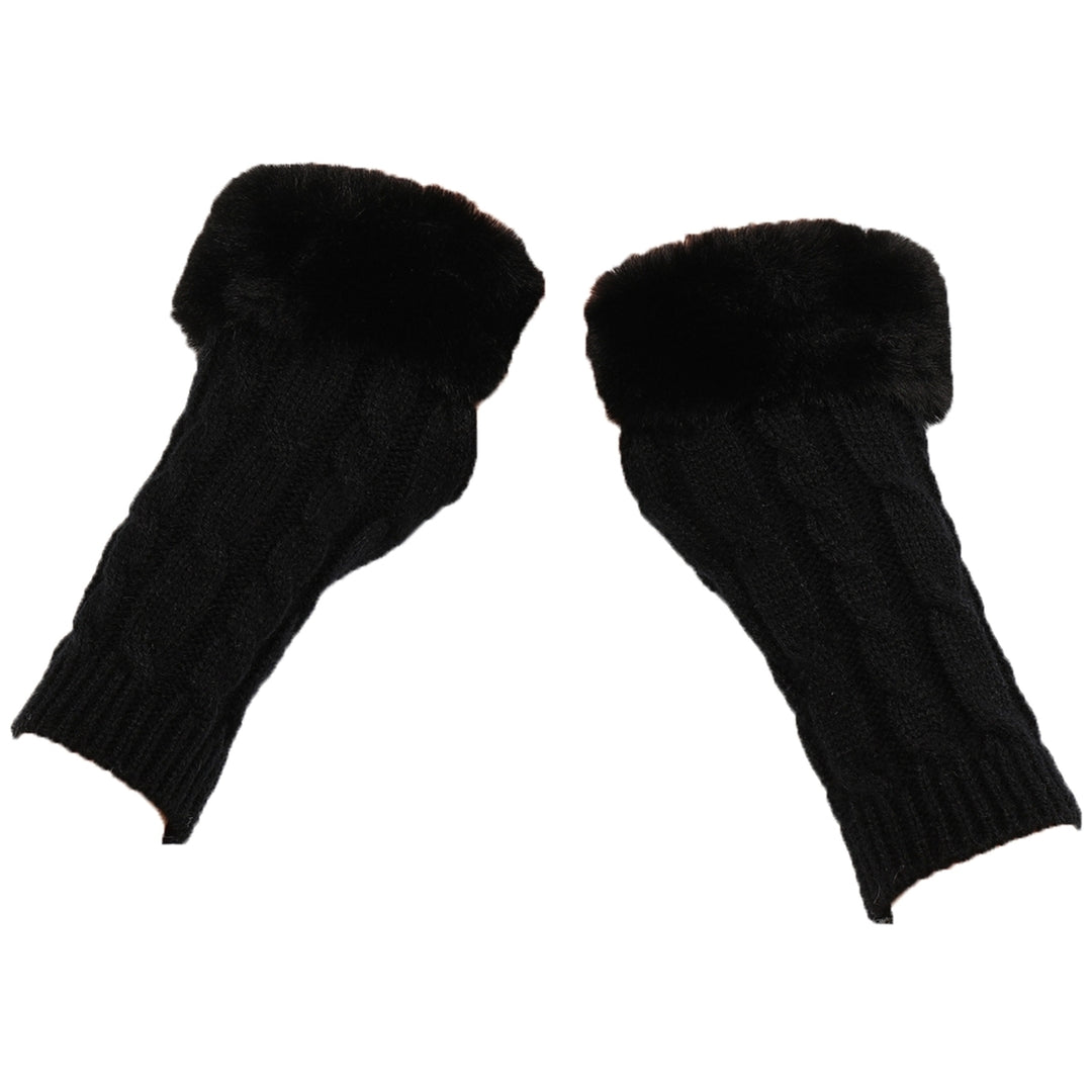 1 Pair Knitted Gloves Fuzzy Fingerless Stretchy Thumb Hole Soft Keep Warm Solid Color Autumn Winter Women Writing Gloves Image 2