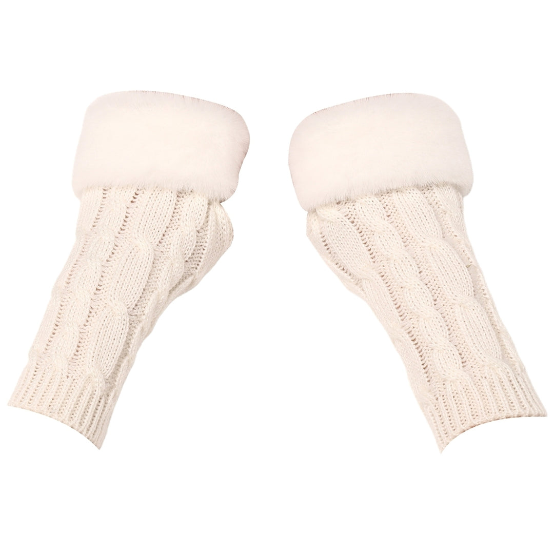 1 Pair Knitted Gloves Fuzzy Fingerless Stretchy Thumb Hole Soft Keep Warm Solid Color Autumn Winter Women Writing Gloves Image 3