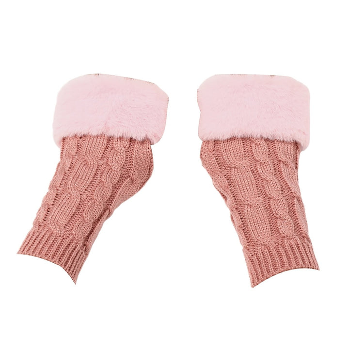 1 Pair Knitted Gloves Fuzzy Fingerless Stretchy Thumb Hole Soft Keep Warm Solid Color Autumn Winter Women Writing Gloves Image 1