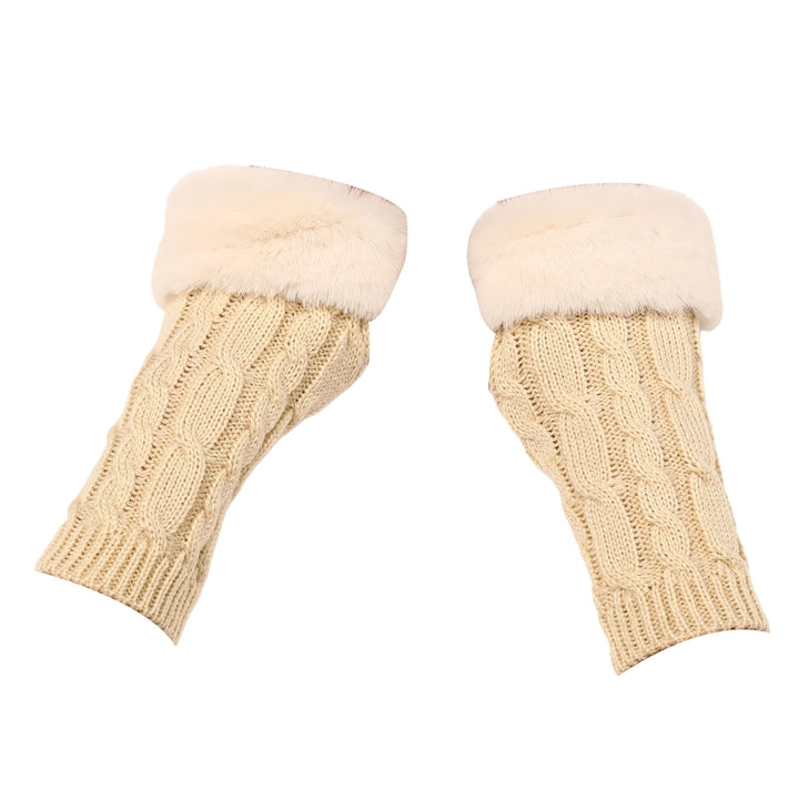 1 Pair Knitted Gloves Fuzzy Fingerless Stretchy Thumb Hole Soft Keep Warm Solid Color Autumn Winter Women Writing Gloves Image 4