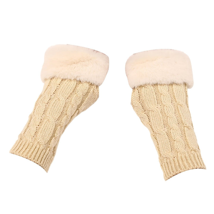 1 Pair Knitted Gloves Fuzzy Fingerless Stretchy Thumb Hole Soft Keep Warm Solid Color Autumn Winter Women Writing Gloves Image 1
