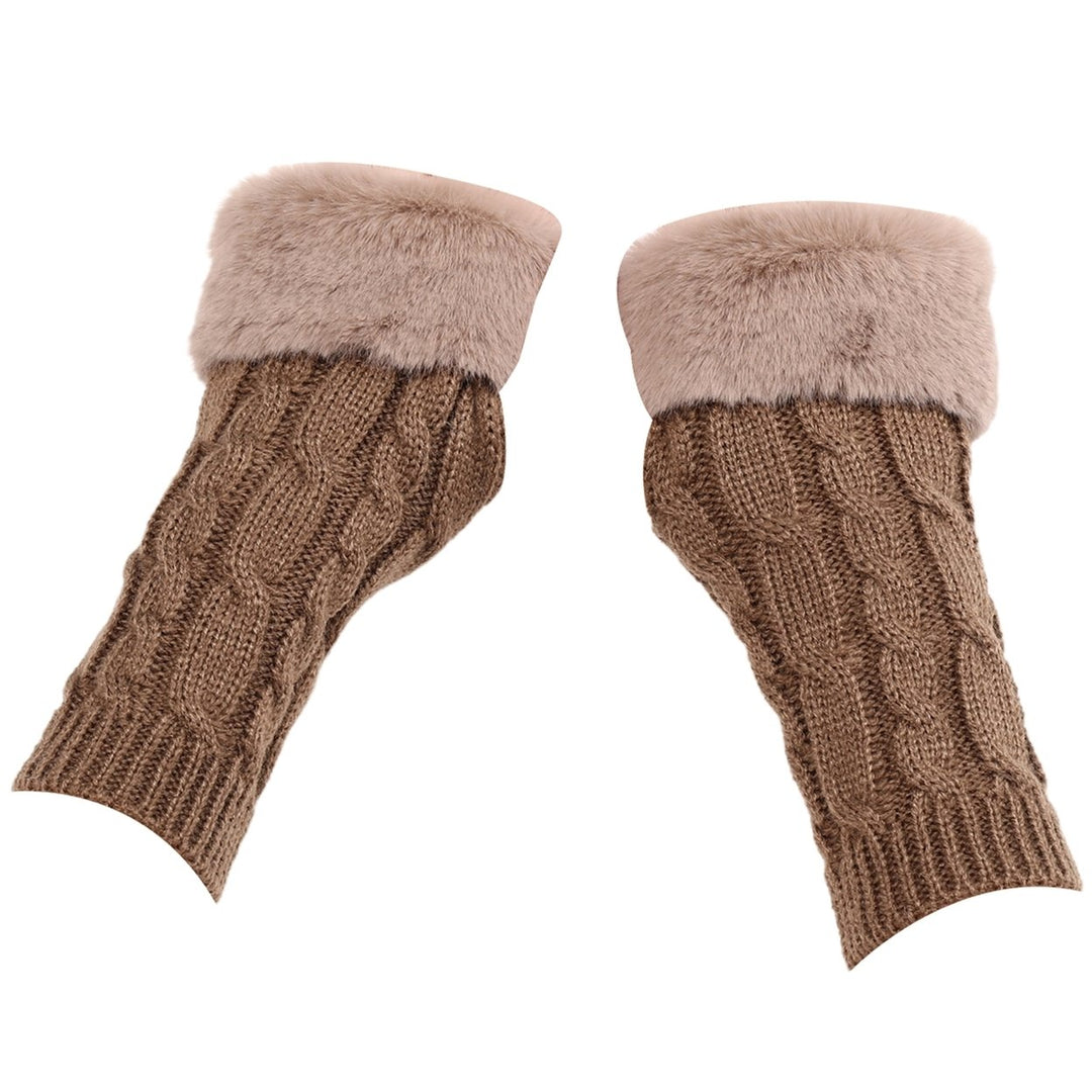 1 Pair Knitted Gloves Fuzzy Fingerless Stretchy Thumb Hole Soft Keep Warm Solid Color Autumn Winter Women Writing Gloves Image 1