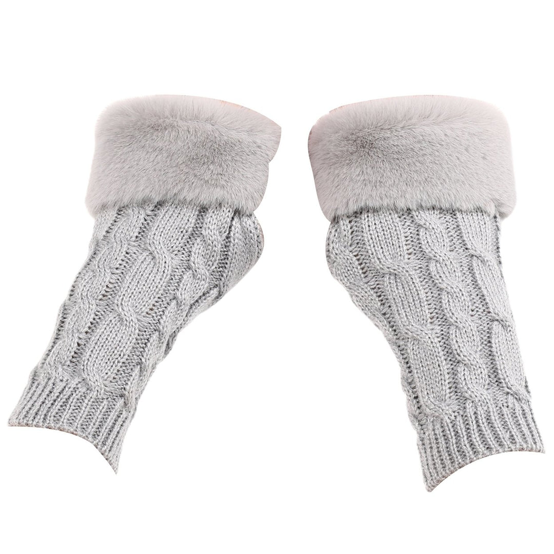 1 Pair Knitted Gloves Fuzzy Fingerless Stretchy Thumb Hole Soft Keep Warm Solid Color Autumn Winter Women Writing Gloves Image 1