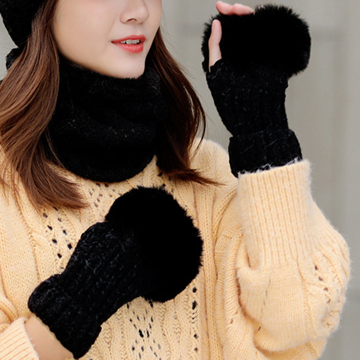 1 Pair Knitted Gloves Fuzzy Fingerless Stretchy Thumb Hole Soft Keep Warm Solid Color Autumn Winter Women Writing Gloves Image 10