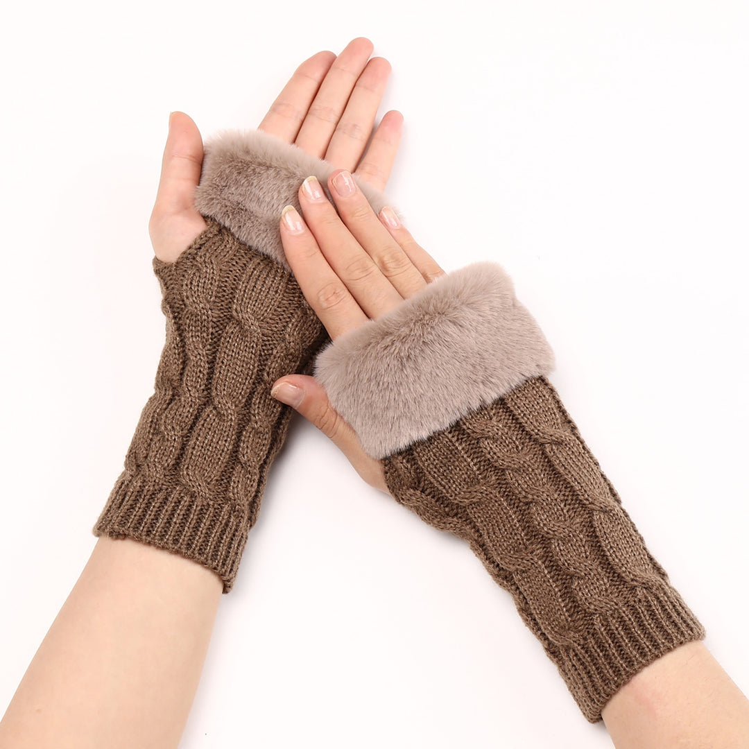 1 Pair Knitted Gloves Fuzzy Fingerless Stretchy Thumb Hole Soft Keep Warm Solid Color Autumn Winter Women Writing Gloves Image 11