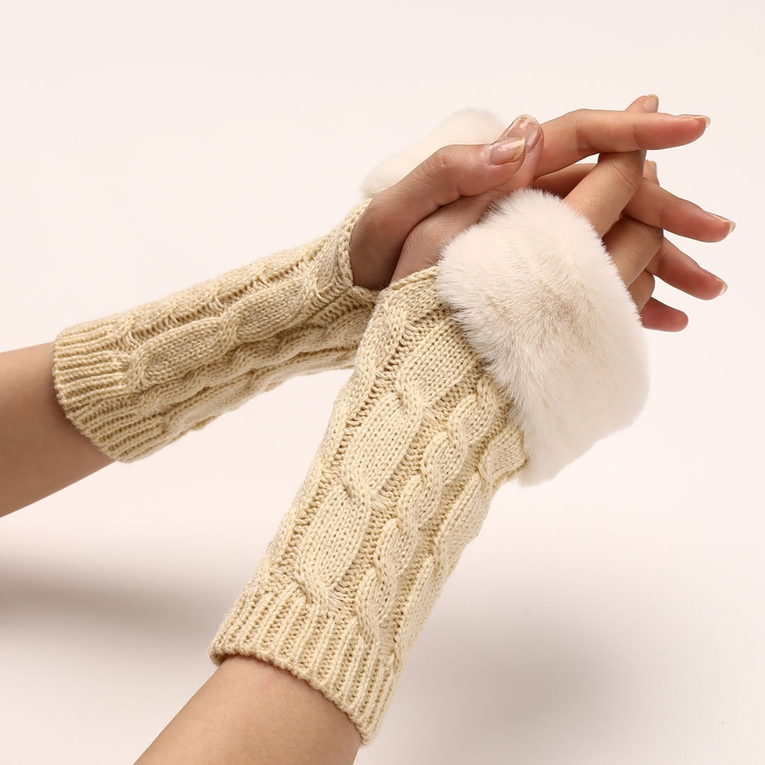 1 Pair Knitted Gloves Fuzzy Fingerless Stretchy Thumb Hole Soft Keep Warm Solid Color Autumn Winter Women Writing Gloves Image 12