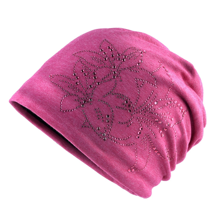 Solid Color Hat Fashion Rhinestone Double-layer All-match Soft Everyday Wear Cotton Blend Women Beanie Rhinestone Flower Image 4