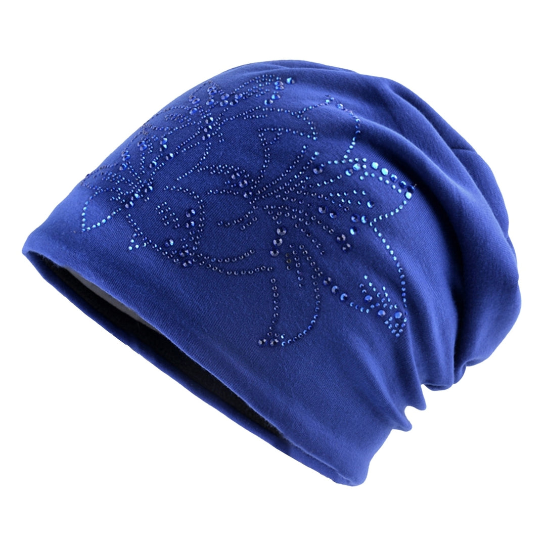 Solid Color Hat Fashion Rhinestone Double-layer All-match Soft Everyday Wear Cotton Blend Women Beanie Rhinestone Flower Image 12