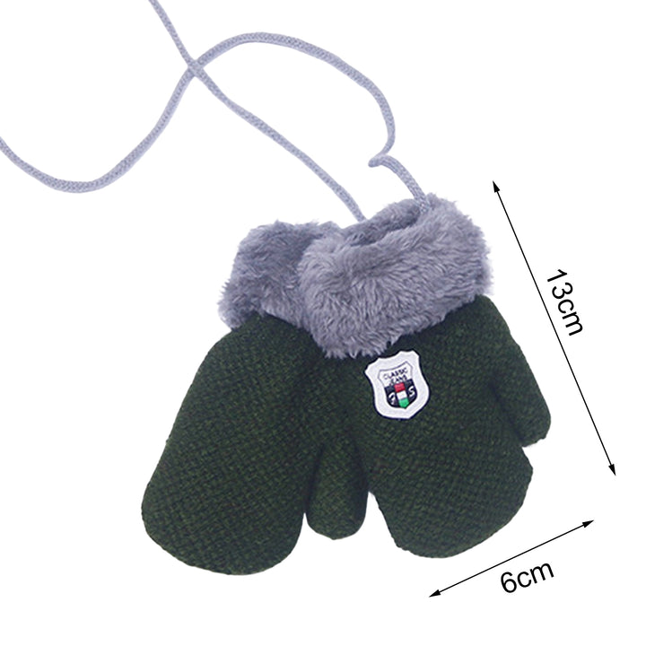 1 Pair Hanging Rope Thickened Fleece Lining Windproof Winter Gloves Cartoon Logo Solid Color Baby Knitting Mittens Image 11
