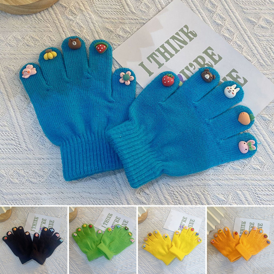 1 Pair Kids Gloves Cartoon Fingertip Washable Coldproof Winter Thick Knit Boys Children Full Finger Warm Gloves for Cold Image 9