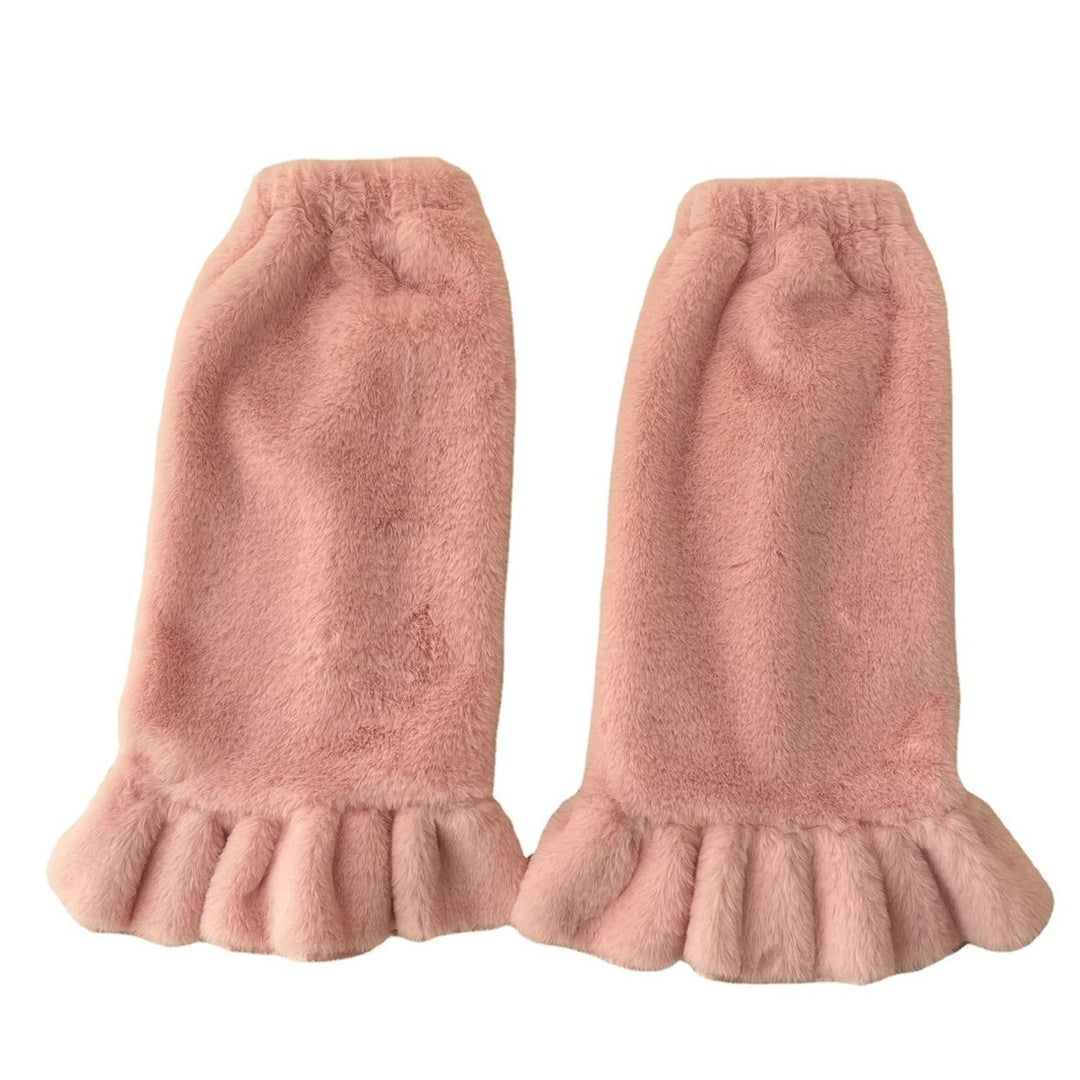 1 Pair Leg Warmers Smocked Lace Straight Plush Medium Tube Knee-length Warm Socks for Shopping Image 3