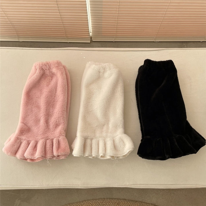 1 Pair Leg Warmers Smocked Lace Straight Plush Medium Tube Knee-length Warm Socks for Shopping Image 7