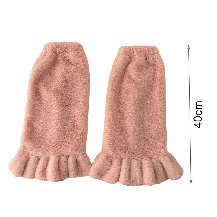 1 Pair Leg Warmers Smocked Lace Straight Plush Medium Tube Knee-length Warm Socks for Shopping Image 8