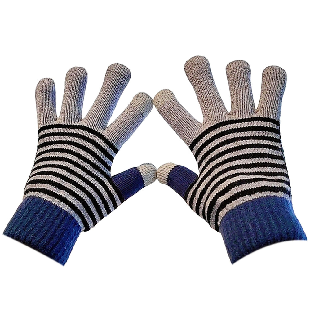 1 Pair Thickened Warm Full Fingers Ribbed Cuffs Winter Gloves Couple Striped Splicing Fleece Lining Knitting Gloves Image 2