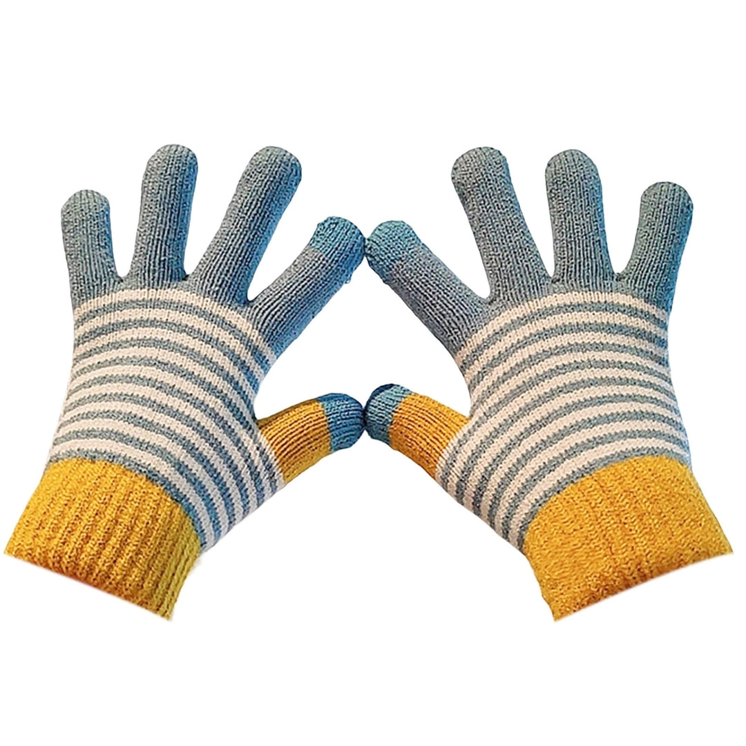 1 Pair Thickened Warm Full Fingers Ribbed Cuffs Winter Gloves Couple Striped Splicing Fleece Lining Knitting Gloves Image 3