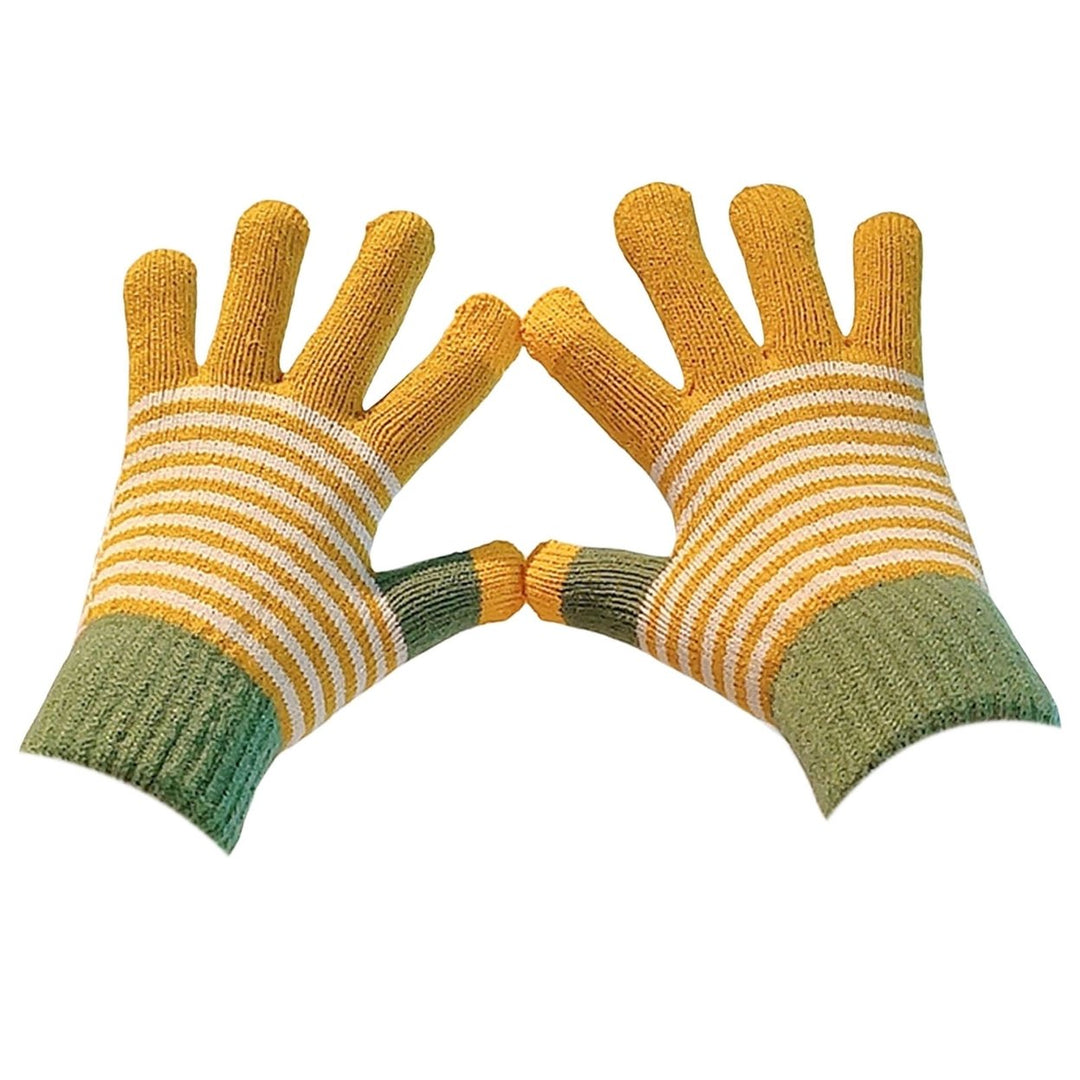 1 Pair Thickened Warm Full Fingers Ribbed Cuffs Winter Gloves Couple Striped Splicing Fleece Lining Knitting Gloves Image 1