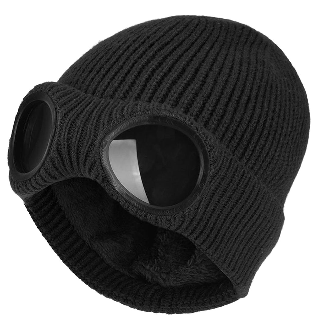 Knitted Hat Glasses Decor Stretchy Soft Plush Lining Casual Ears Protection Solid Color Autumn Winter Women Men Skull Image 2