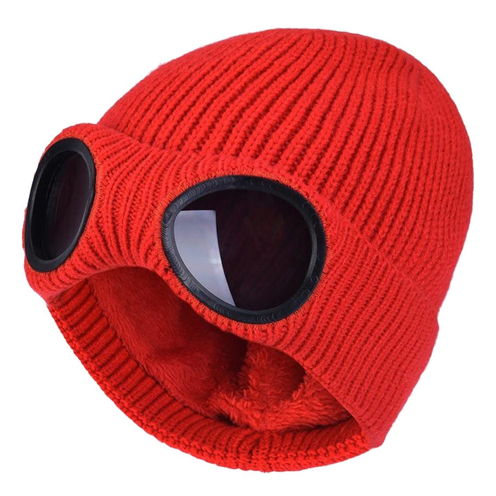 Knitted Hat Glasses Decor Stretchy Soft Plush Lining Casual Ears Protection Solid Color Autumn Winter Women Men Skull Image 4