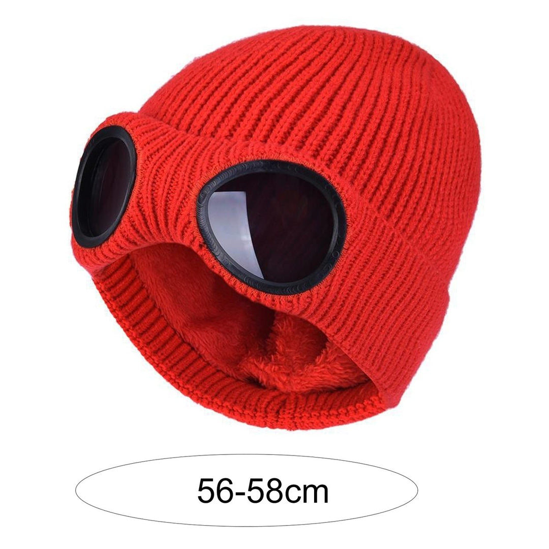 Knitted Hat Glasses Decor Stretchy Soft Plush Lining Casual Ears Protection Solid Color Autumn Winter Women Men Skull Image 12