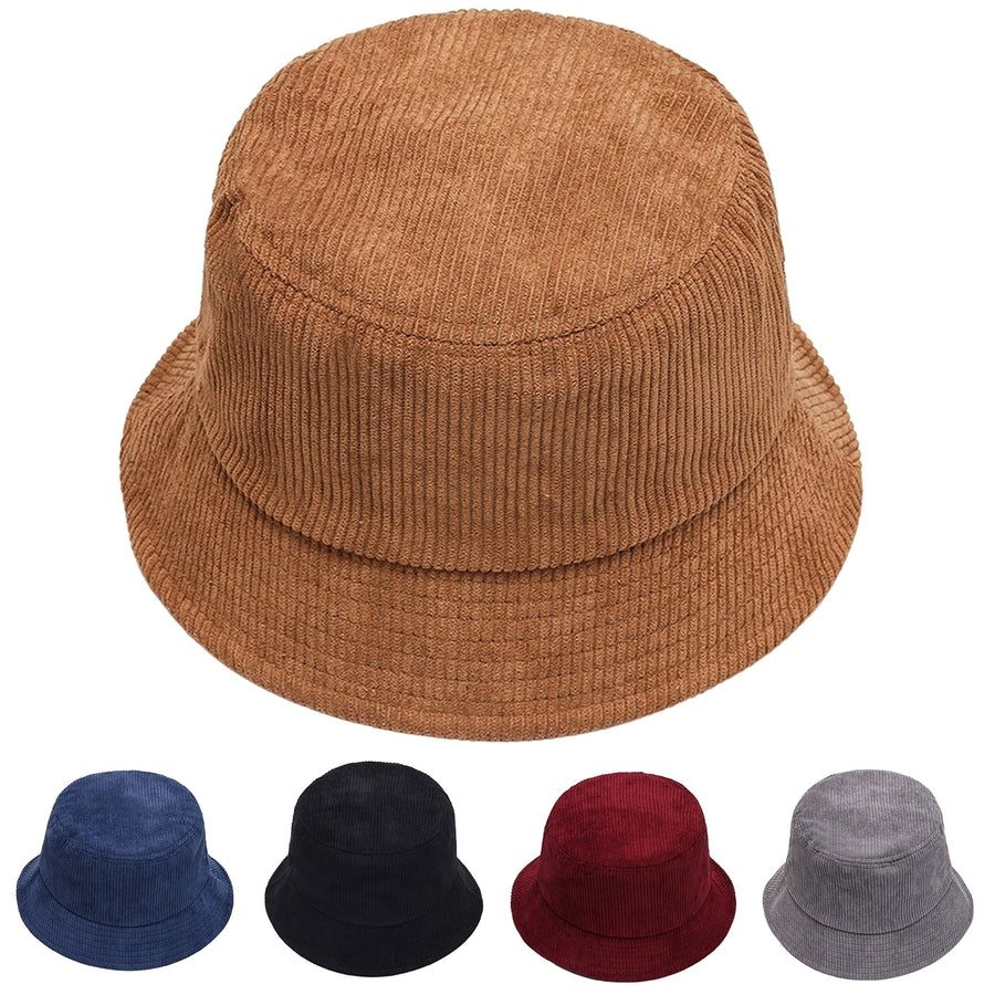 Bucket Hat Folding Plain Low Profile Solid Color Casual Keep Warm Corduroy Winter Thermal Men Women Fisherman Cap for Image 1