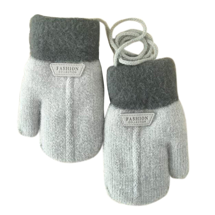 1 Pair Hanging Rope Halter Thickened Fleece Lining Winter Gloves Letter Logo Solid Color Baby Knitting Mittens Image 1