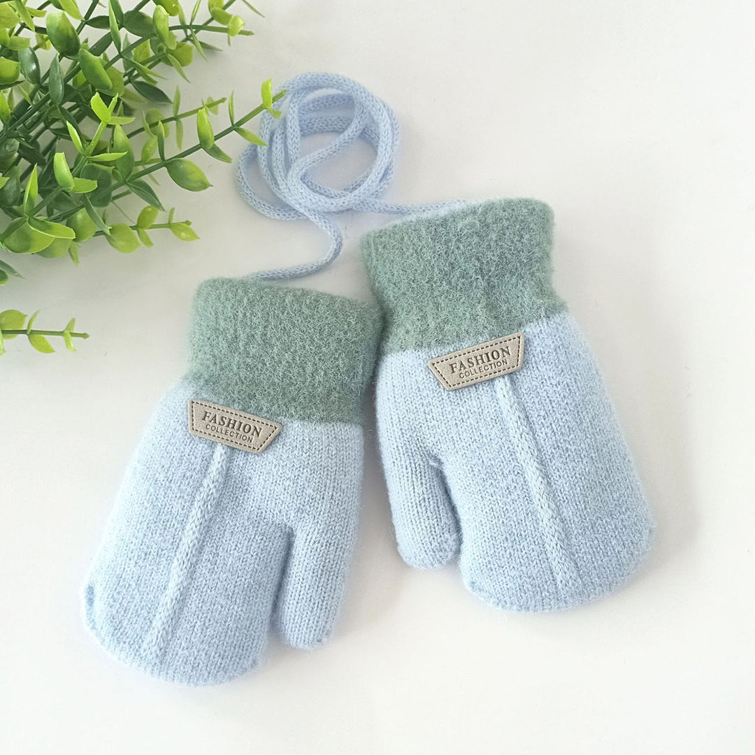 1 Pair Hanging Rope Halter Thickened Fleece Lining Winter Gloves Letter Logo Solid Color Baby Knitting Mittens Image 8