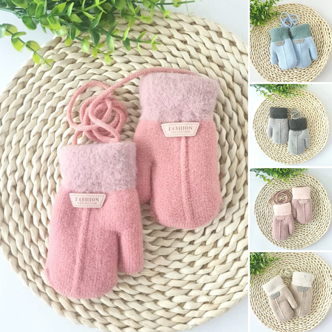 1 Pair Hanging Rope Halter Thickened Fleece Lining Winter Gloves Letter Logo Solid Color Baby Knitting Mittens Image 10