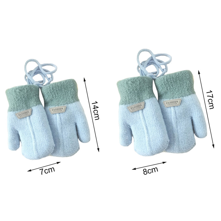 1 Pair Hanging Rope Halter Thickened Fleece Lining Winter Gloves Letter Logo Solid Color Baby Knitting Mittens Image 11