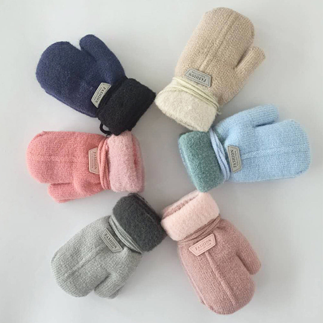1 Pair Hanging Rope Halter Thickened Fleece Lining Winter Gloves Letter Logo Solid Color Baby Knitting Mittens Image 12