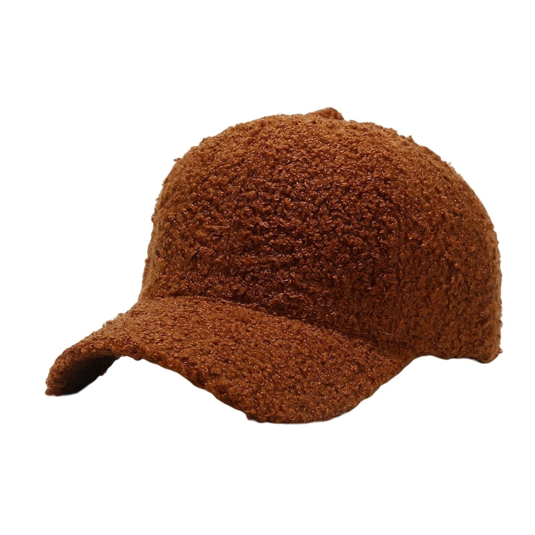 Unisex Baseball Hat Adjustable Thicken Solid Color Curved Brim Artificial Lamb Wool Windproof Sun Protection Cap for Image 4