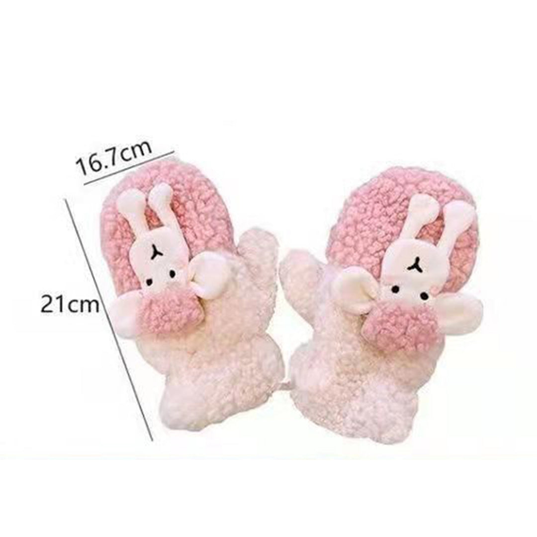 1 Pair Women Winter Gloves Furry Plush Cartoon Sheep Decor Contrast Color Thicken Keep Warm Washable Hanging Neck Image 11