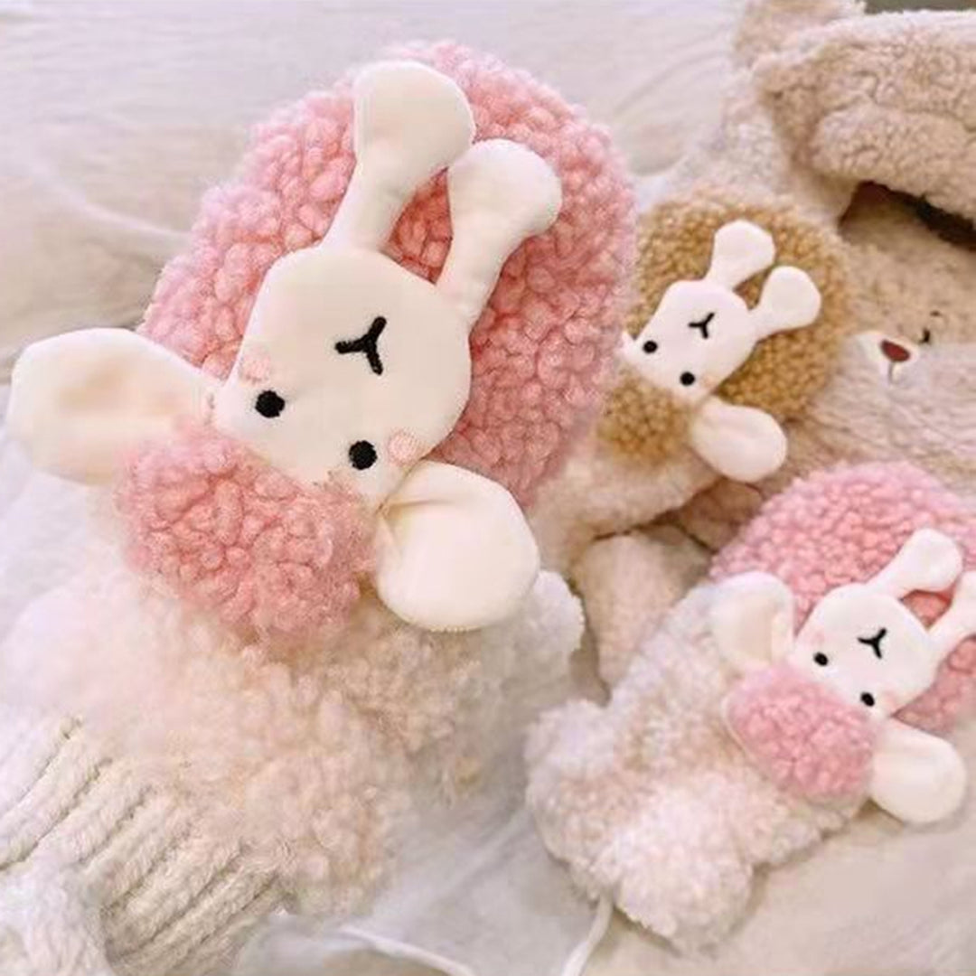 1 Pair Women Winter Gloves Furry Plush Cartoon Sheep Decor Contrast Color Thicken Keep Warm Washable Hanging Neck Image 12