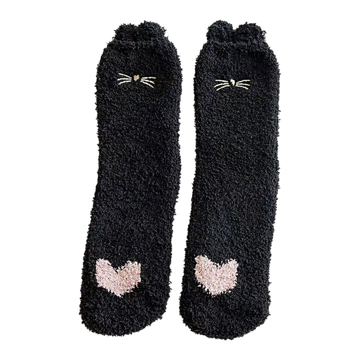 1 Pair Women Thermal Floor Socks Cute Pattern Elastic Thicken Coral Fleece Mid Socks Girls Indoor Floor Stockings for Image 1