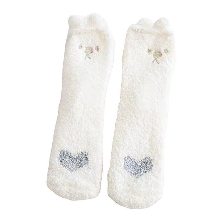 1 Pair Women Thermal Floor Socks Cute Pattern Elastic Thicken Coral Fleece Mid Socks Girls Indoor Floor Stockings for Image 3