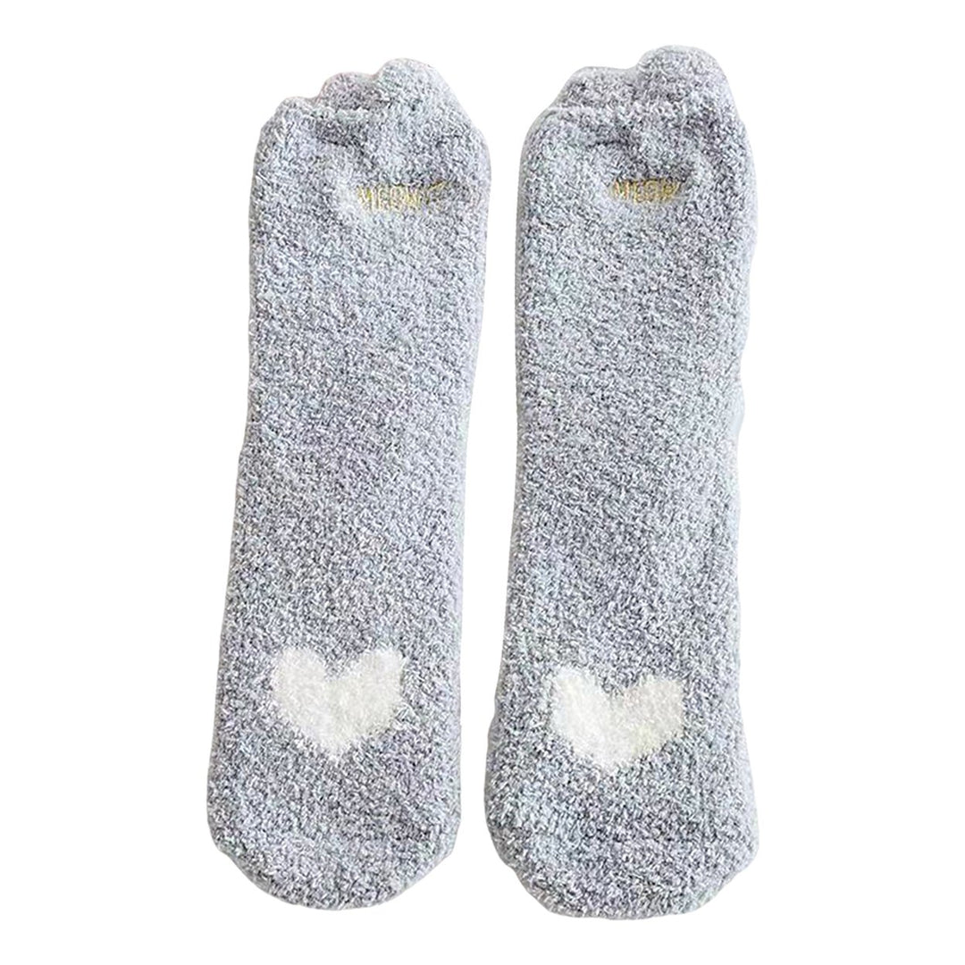 1 Pair Women Thermal Floor Socks Cute Pattern Elastic Thicken Coral Fleece Mid Socks Girls Indoor Floor Stockings for Image 1