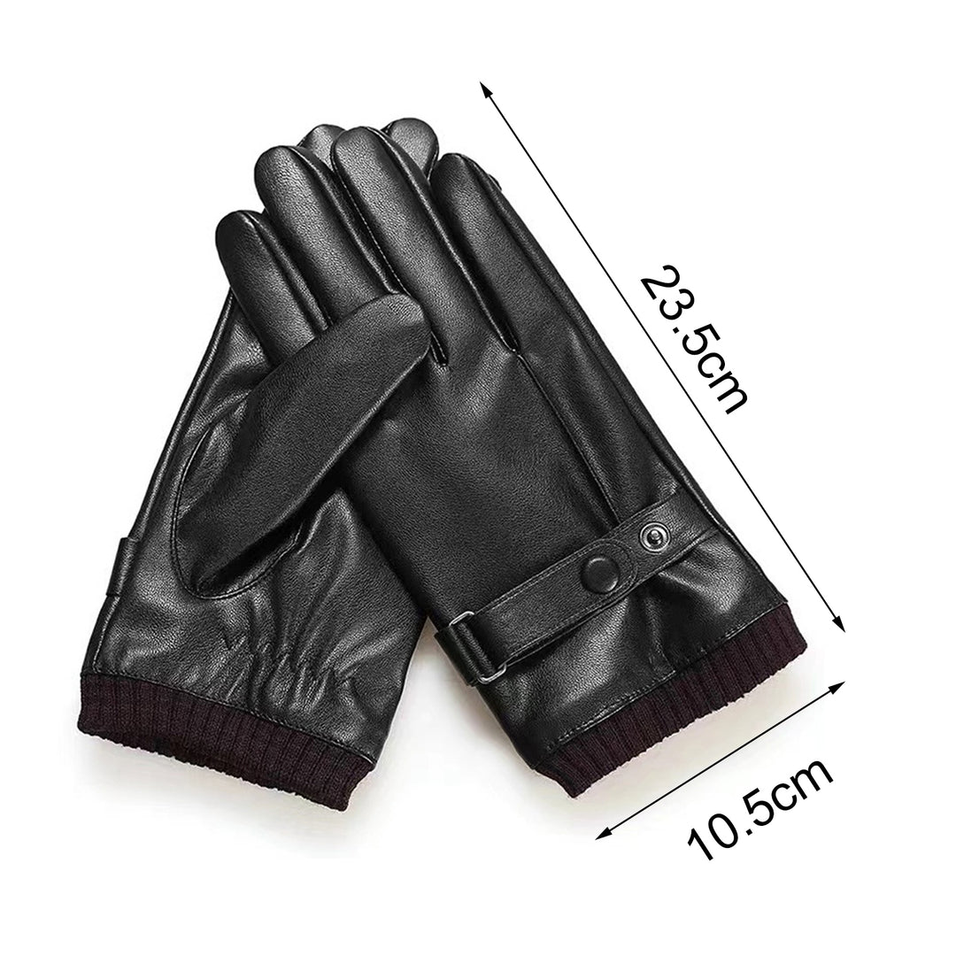 1 Pair Fleece Lining Ribbed Cuffs Adjustable Buttons Full Finger Men Gloves Winter Windproof Touch Screen Faux Leather Image 6