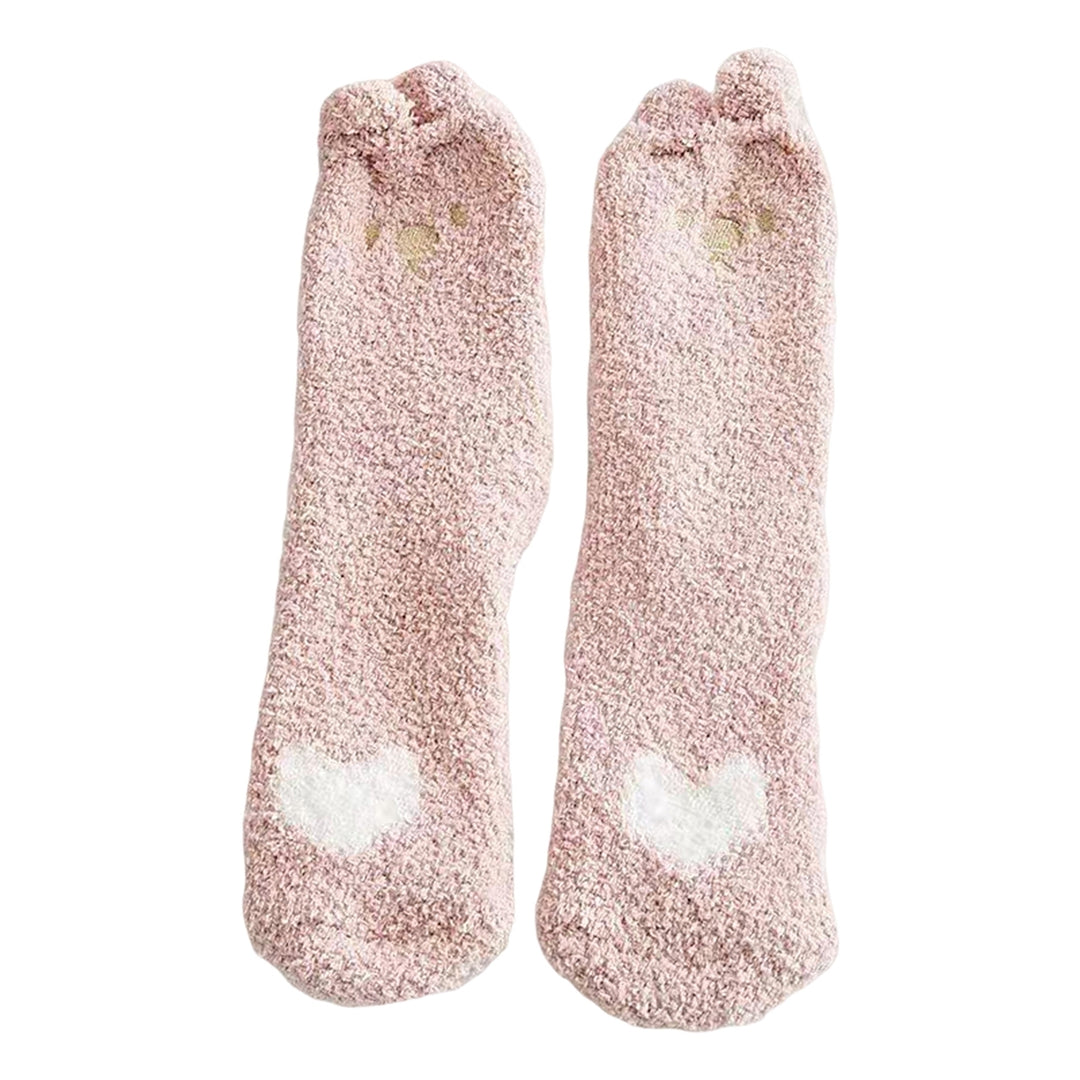 1 Pair Women Thermal Floor Socks Cute Pattern Elastic Thicken Coral Fleece Mid Socks Girls Indoor Floor Stockings for Image 4