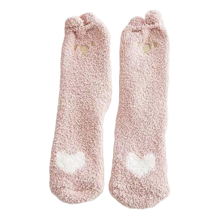 1 Pair Women Thermal Floor Socks Cute Pattern Elastic Thicken Coral Fleece Mid Socks Girls Indoor Floor Stockings for Image 1