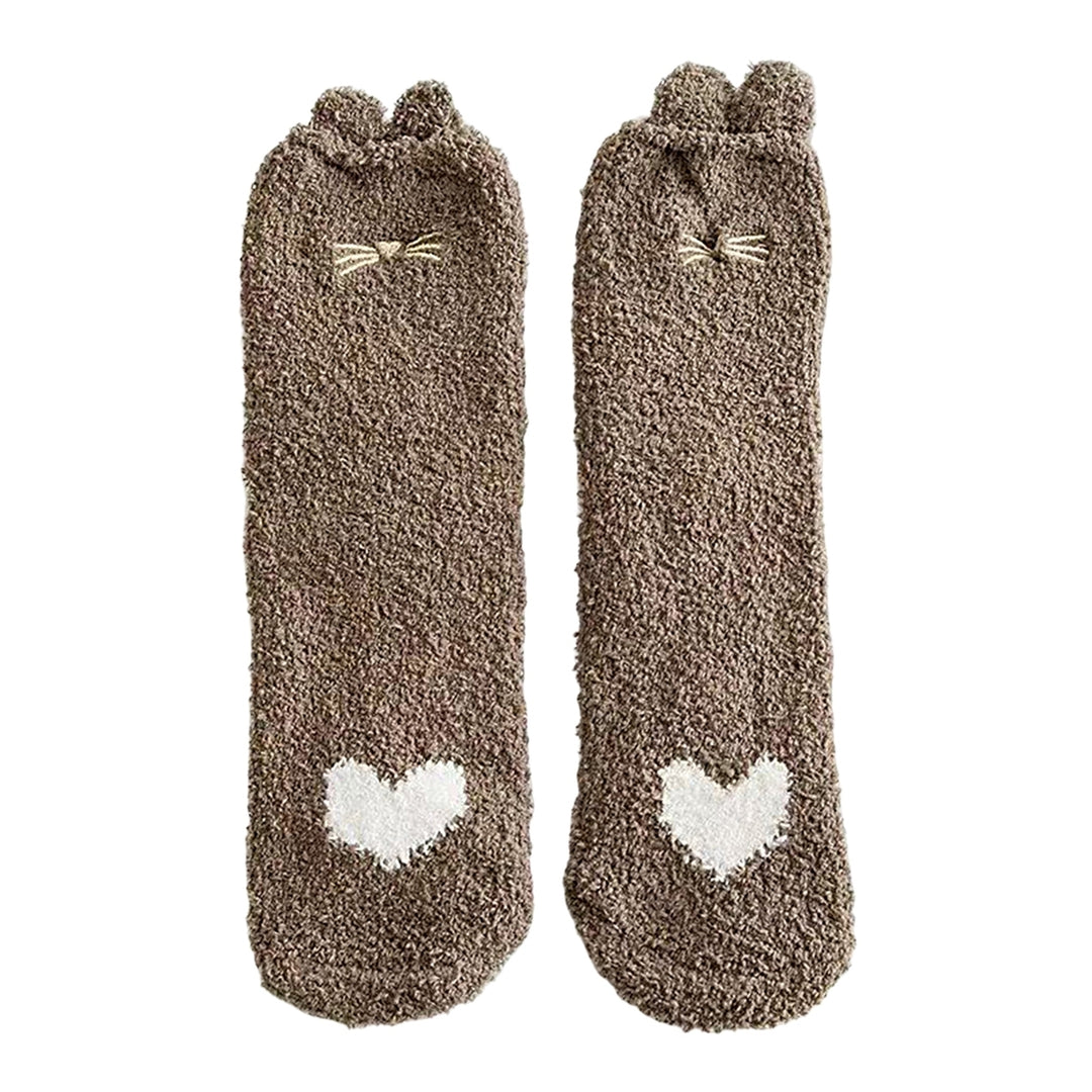 1 Pair Women Thermal Floor Socks Cute Pattern Elastic Thicken Coral Fleece Mid Socks Girls Indoor Floor Stockings for Image 6