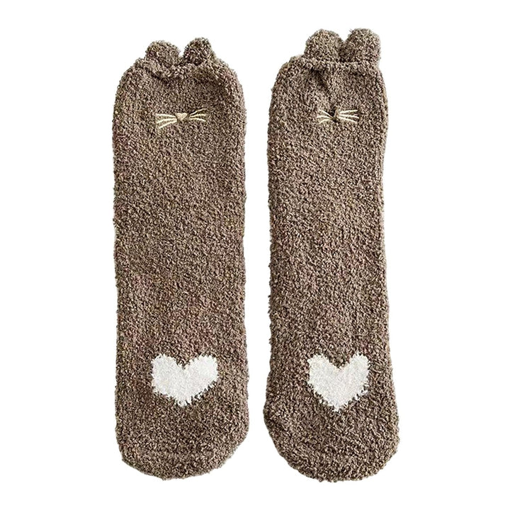 1 Pair Women Thermal Floor Socks Cute Pattern Elastic Thicken Coral Fleece Mid Socks Girls Indoor Floor Stockings for Image 1