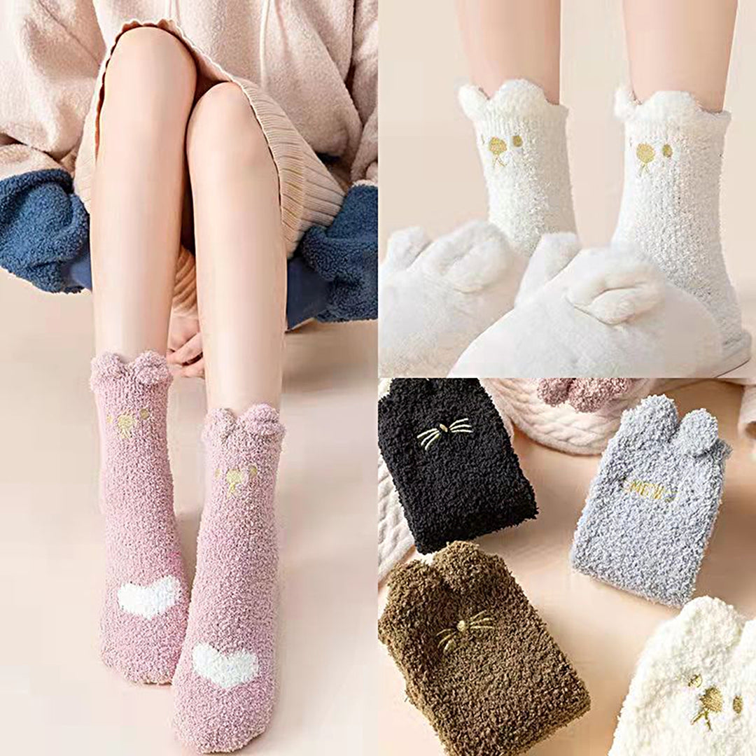 1 Pair Women Thermal Floor Socks Cute Pattern Elastic Thicken Coral Fleece Mid Socks Girls Indoor Floor Stockings for Image 7