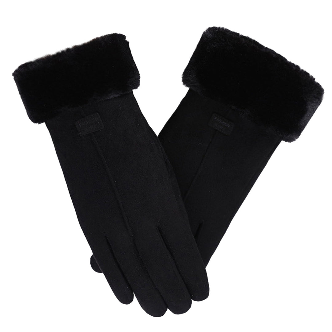 1 Pair Letter Logo Anti-slip Windproof Solid Color Suede Gloves Women Winter Fluffy Cuffs Touch Screen Driving Gloves Image 2