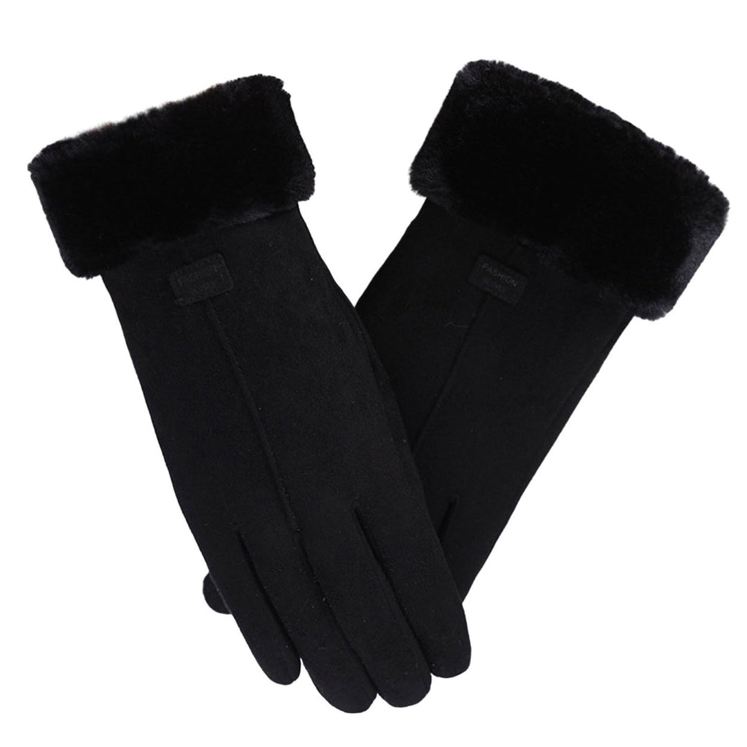 1 Pair Letter Logo Anti-slip Windproof Solid Color Suede Gloves Women Winter Fluffy Cuffs Touch Screen Driving Gloves Image 1