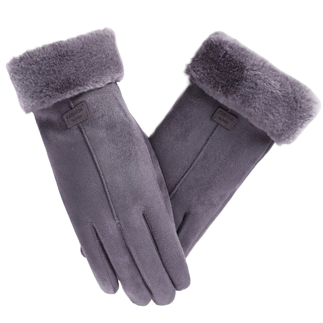 1 Pair Letter Logo Anti-slip Windproof Solid Color Suede Gloves Women Winter Fluffy Cuffs Touch Screen Driving Gloves Image 1