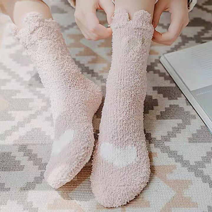 1 Pair Women Thermal Floor Socks Cute Pattern Elastic Thicken Coral Fleece Mid Socks Girls Indoor Floor Stockings for Image 9
